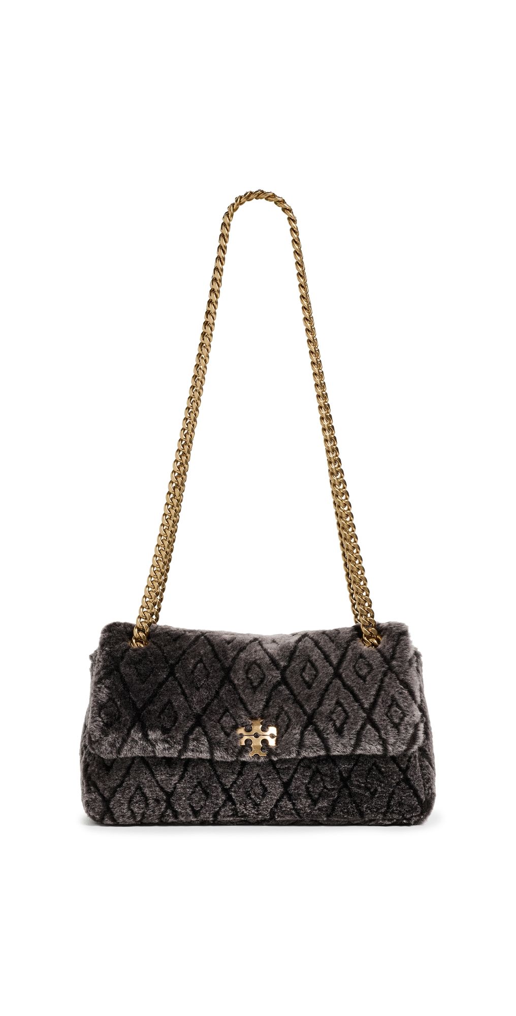 Tory Burch Charlie Quilted Shearling Small Shoulder Bag Cocoa One Size