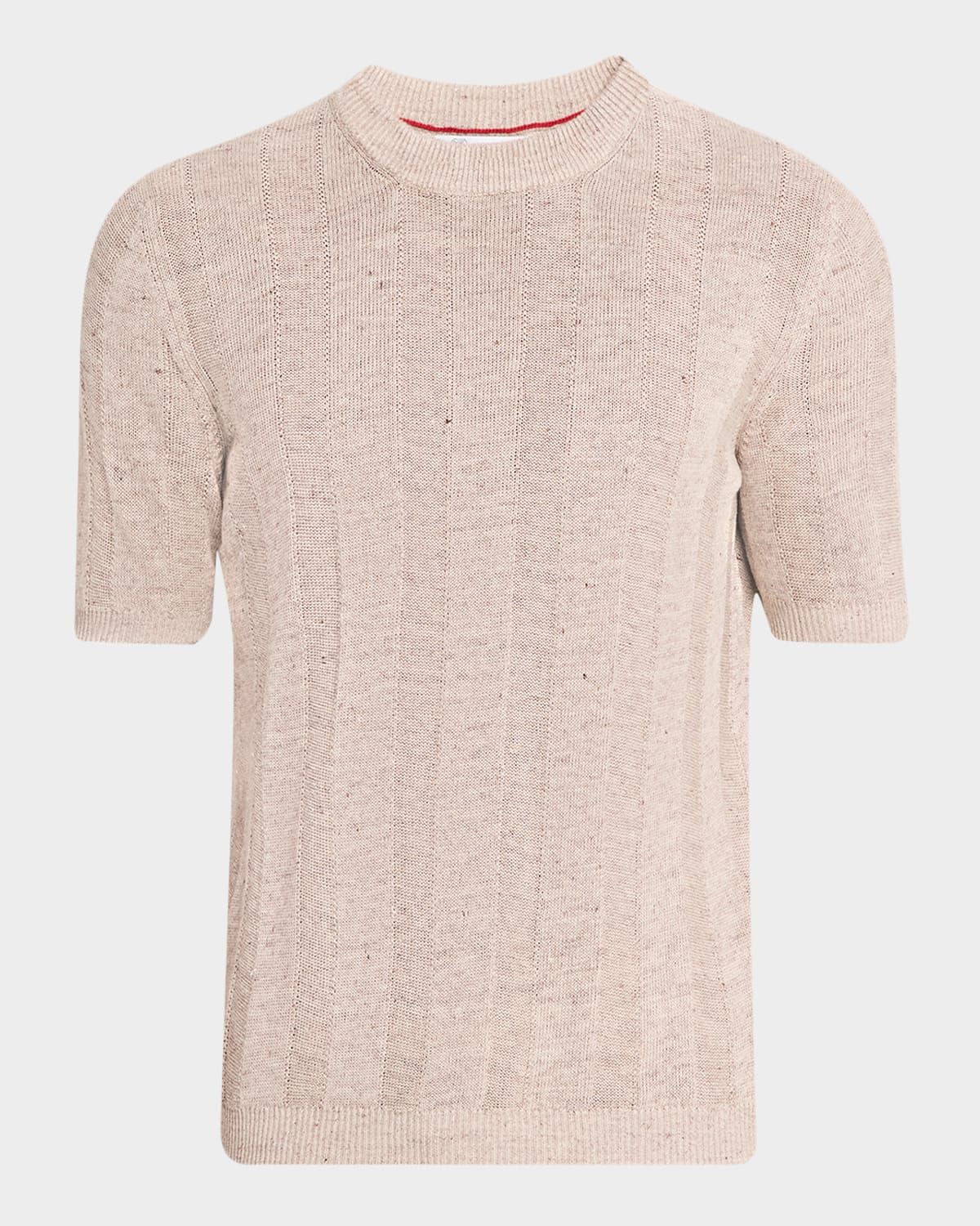 Men & apos;s Linen and Cotton Ribbed Short-Sleeve Sweater