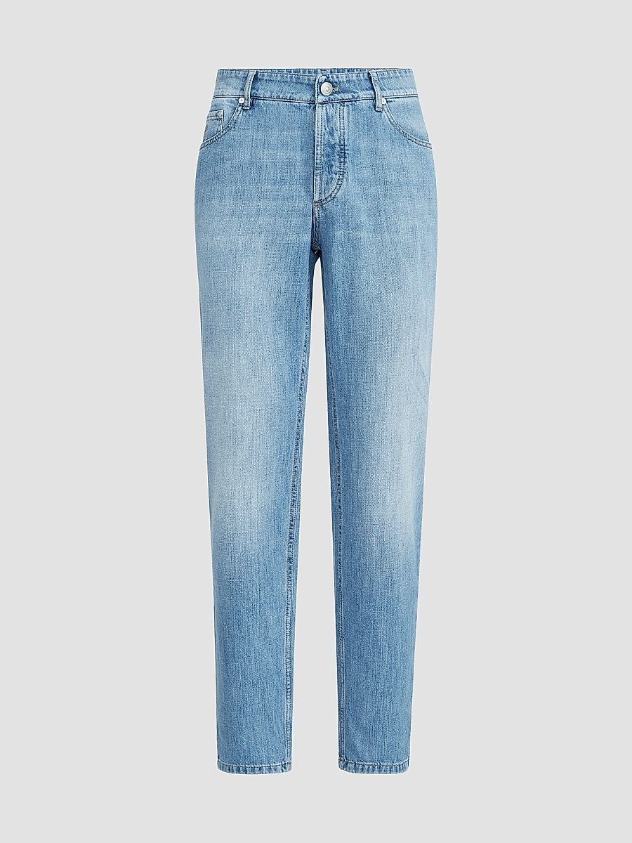 Men's Lightweight Denim Traditional Fit Five-Pocket Jeans - Light Denim - Size 34