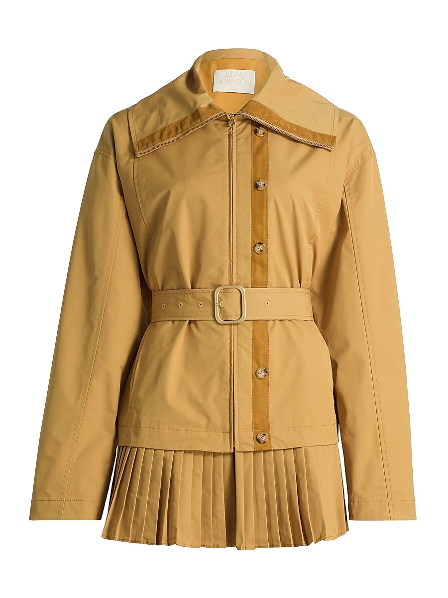 Women's Lison Pleated Belted Jacket - Almond - Size XL