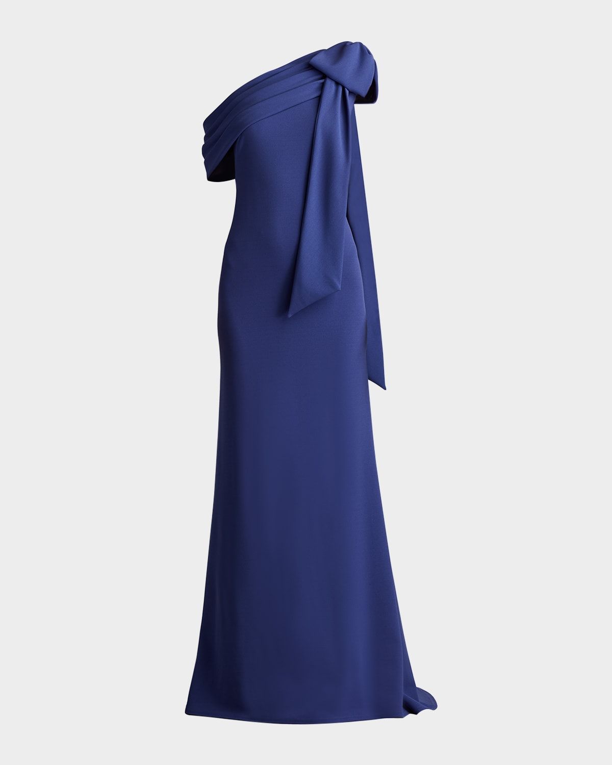 Cassia Colorblock Bow-Shoulder Crepe Gown