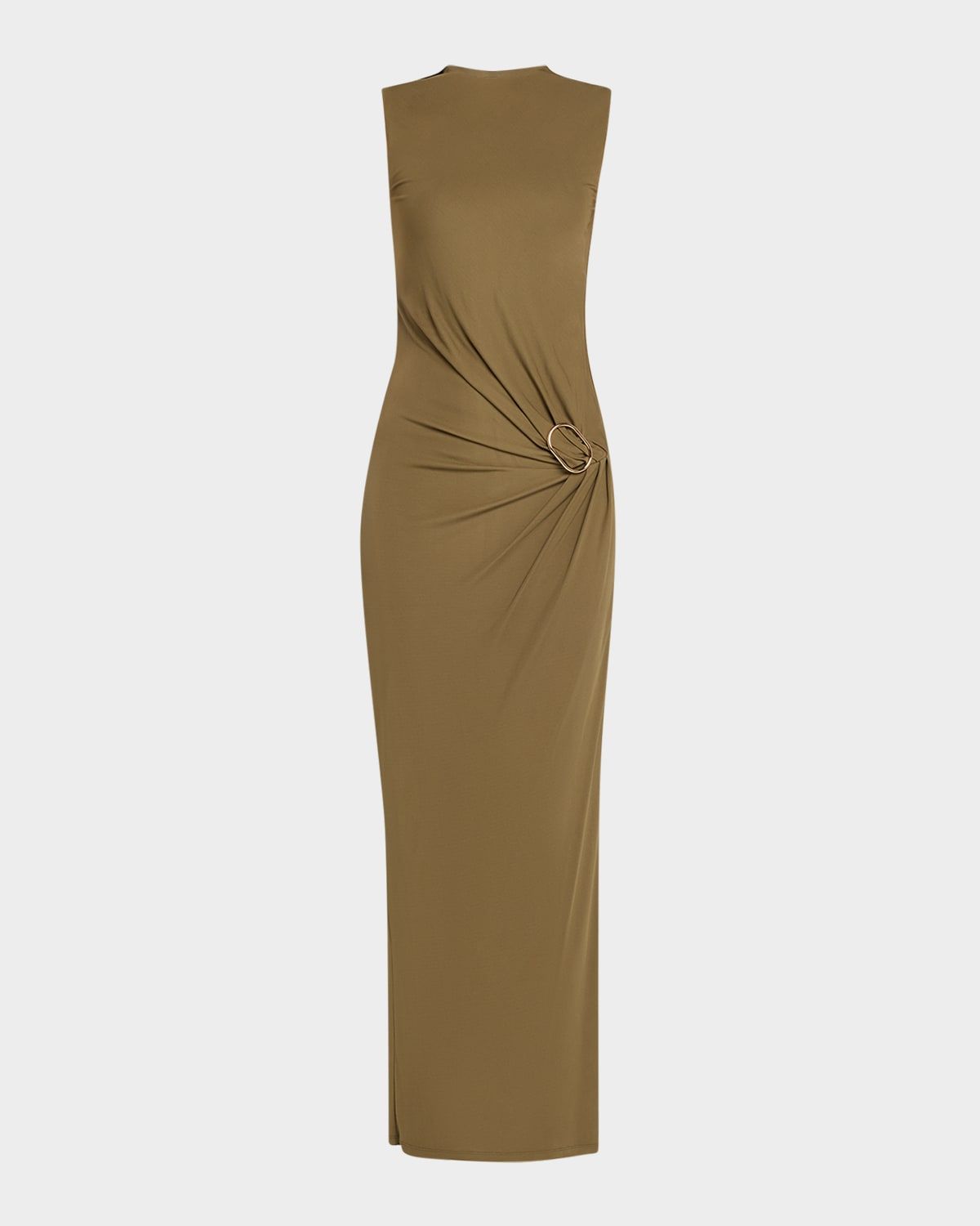 Sleeveless Viscose Knit Maxi Dress with Buckle