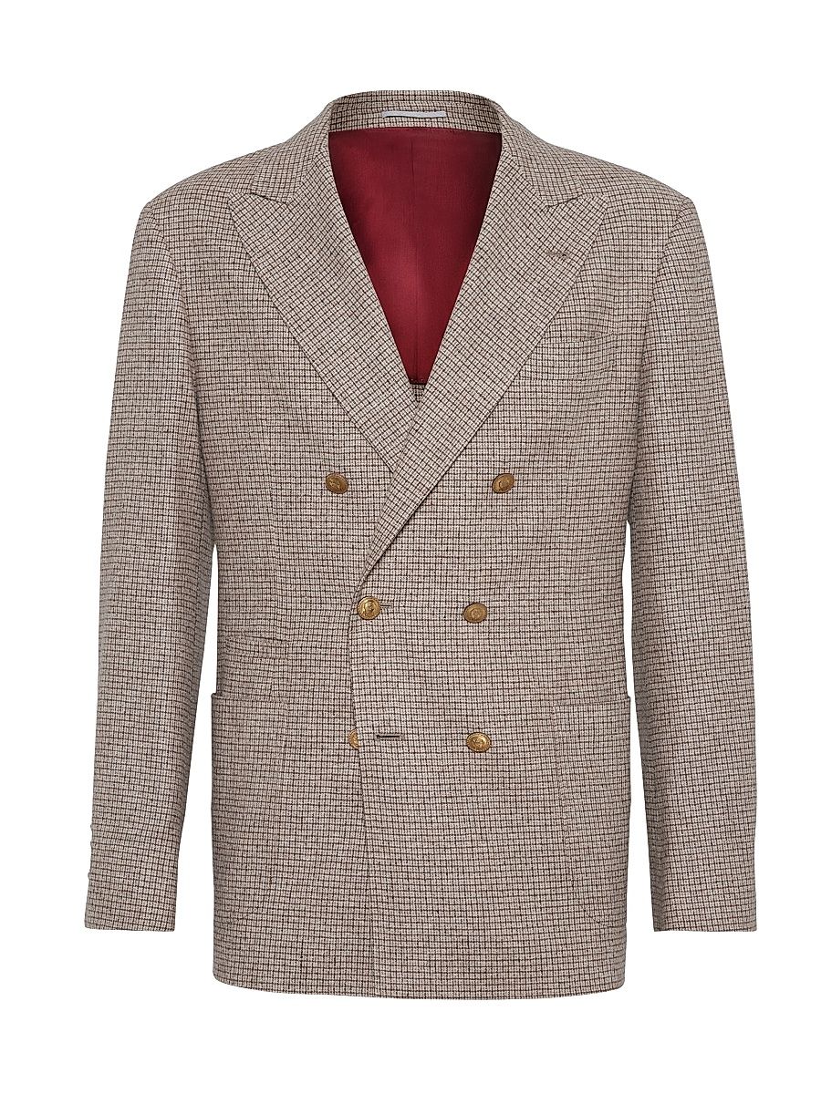 Men's Checked Flannel One and a Half Breasted Deconstructed Blazer - Bark - Size 32