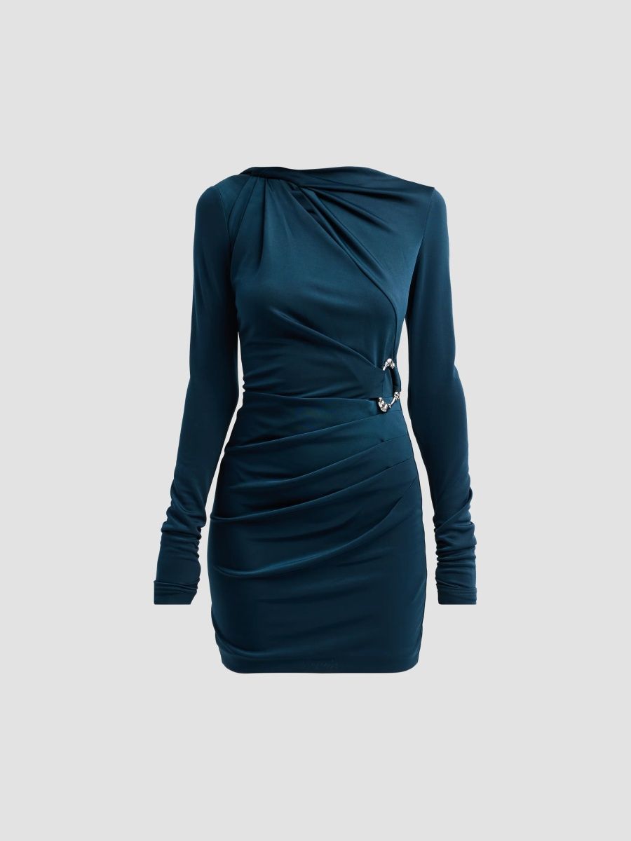 Rebecca Vallance Women's Kiana Gathered Stretch Jersey Mini Dress - Teal - Size 12