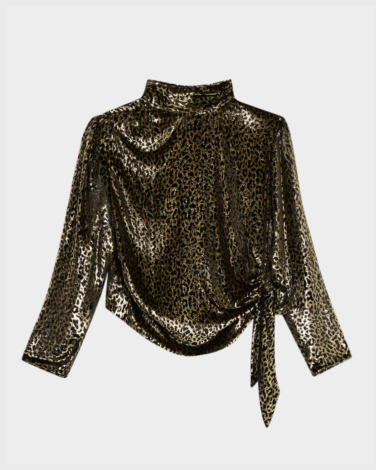 Vreeland Leopard Velvet Side-Tie Blouse