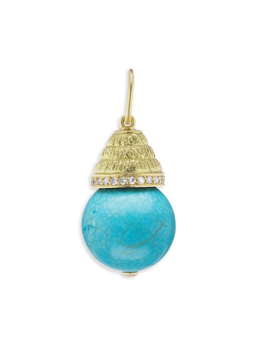 Women's 18K Yellow Gold, Diamond & Turquoise Sphere Charm - Turquoise