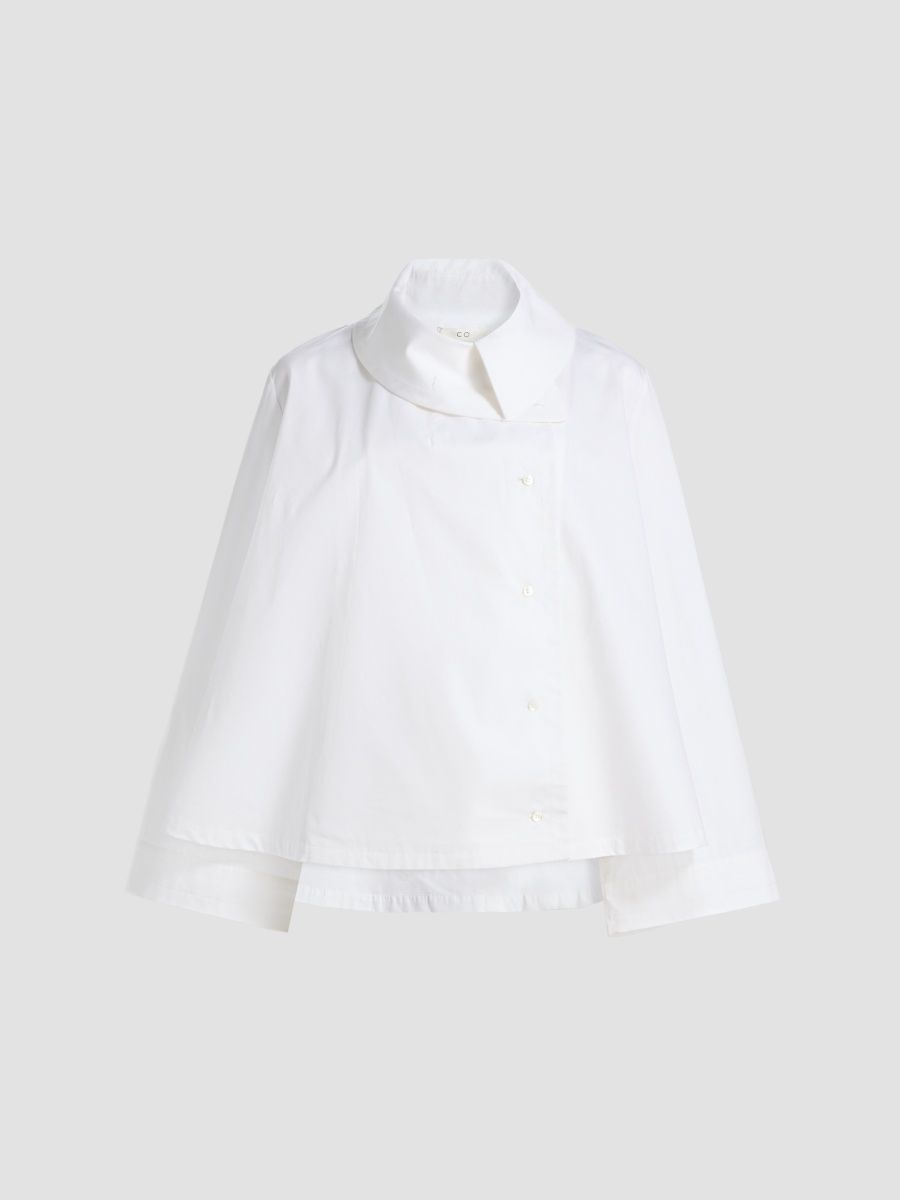 Co Women's Draped Collar Cotton-Silk Shirt - White - Size XL