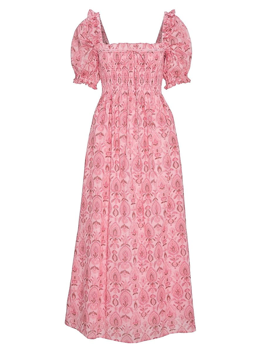 Women's The Scarlett Midi Nap Dress - Pink Palm Ikat - Size Large