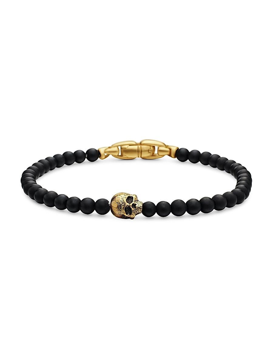 Men's Memento Mori Skull Station Bracelet - Black Onyx - Size Large