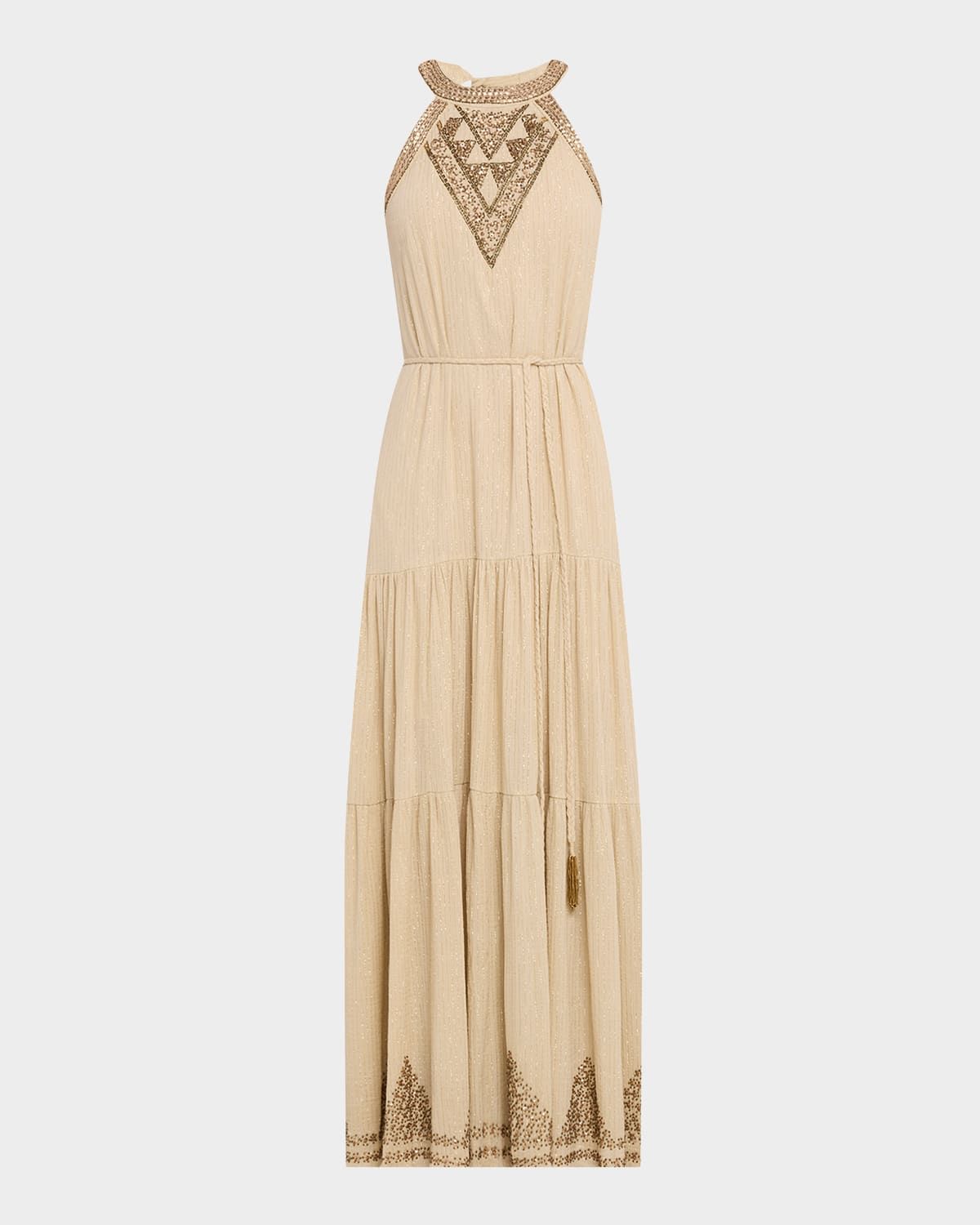 Paige Beaded Tiered Halter Maxi Dress