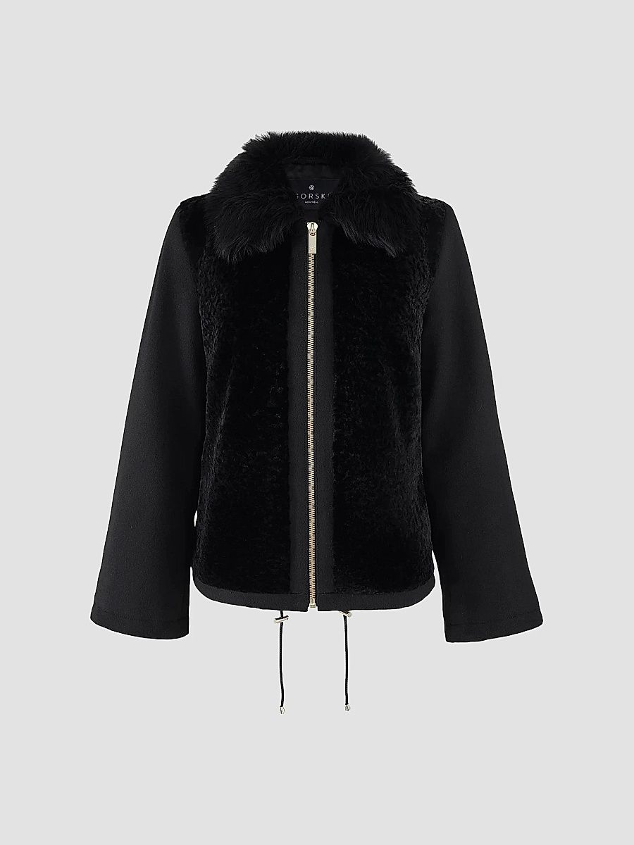Gorski Women's Wool Coat Crafted - Black - Size XL