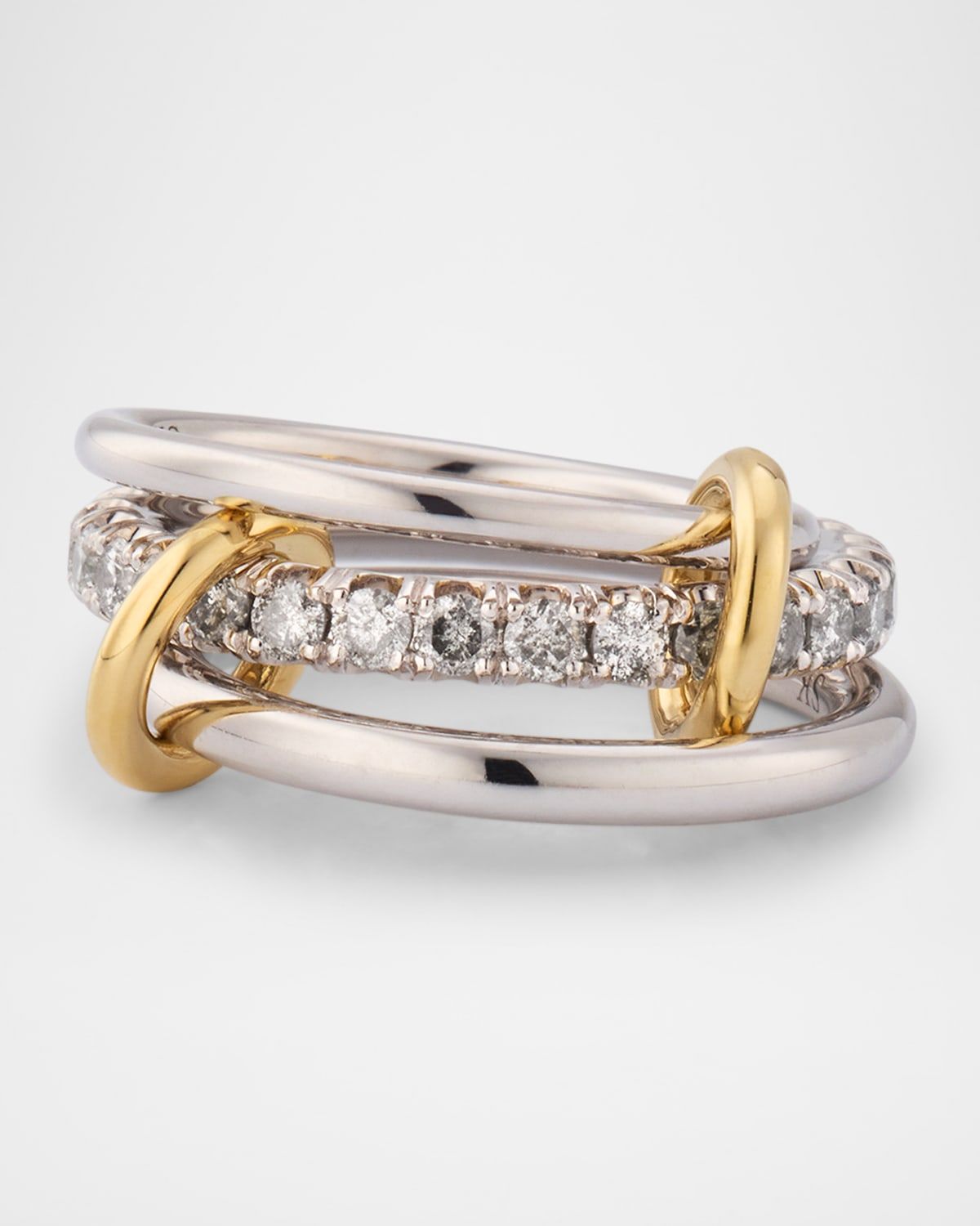 3-Link Ring in Sterling Silver with Diamonds, Black Rhodium and Yellow Gold, Size 6.5