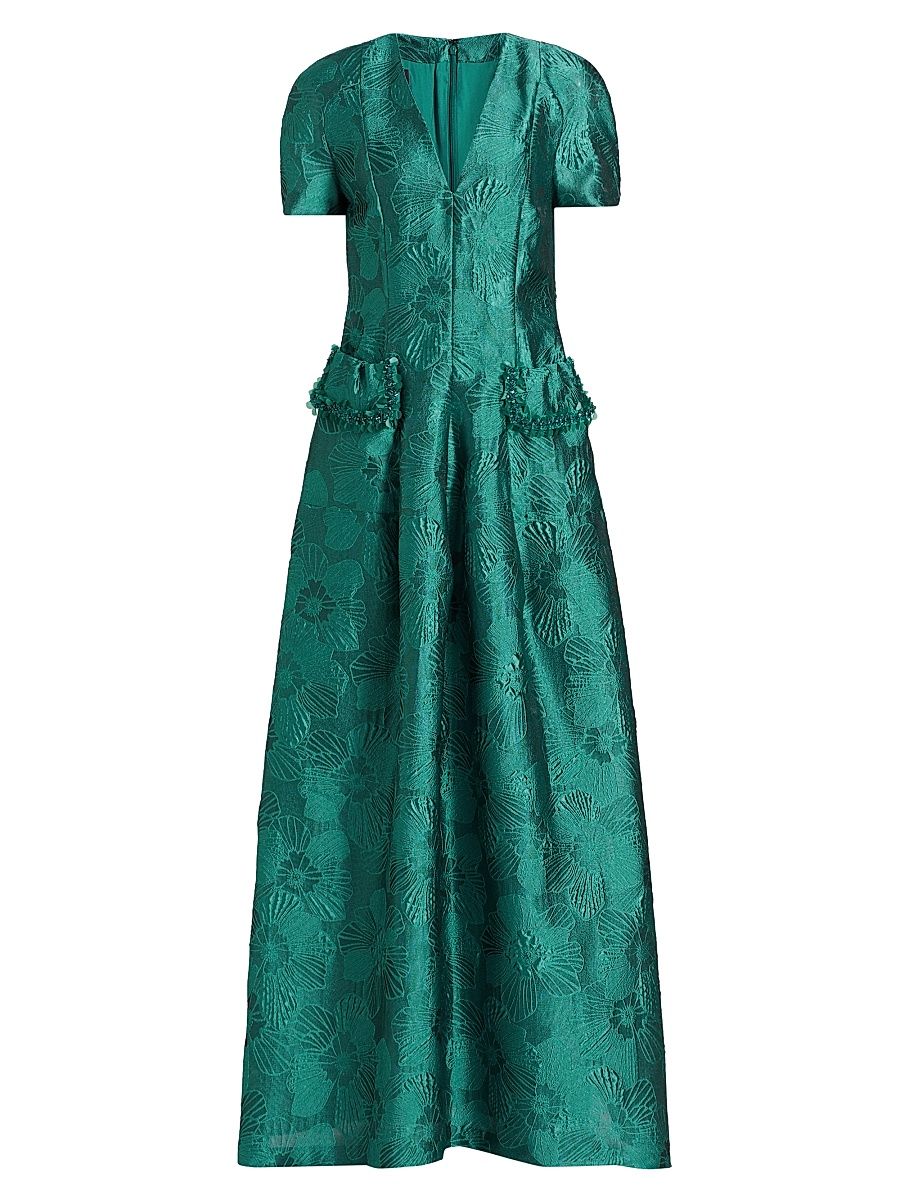Women's Floral Jacquard A-Line Gown - Jade - Size 8
