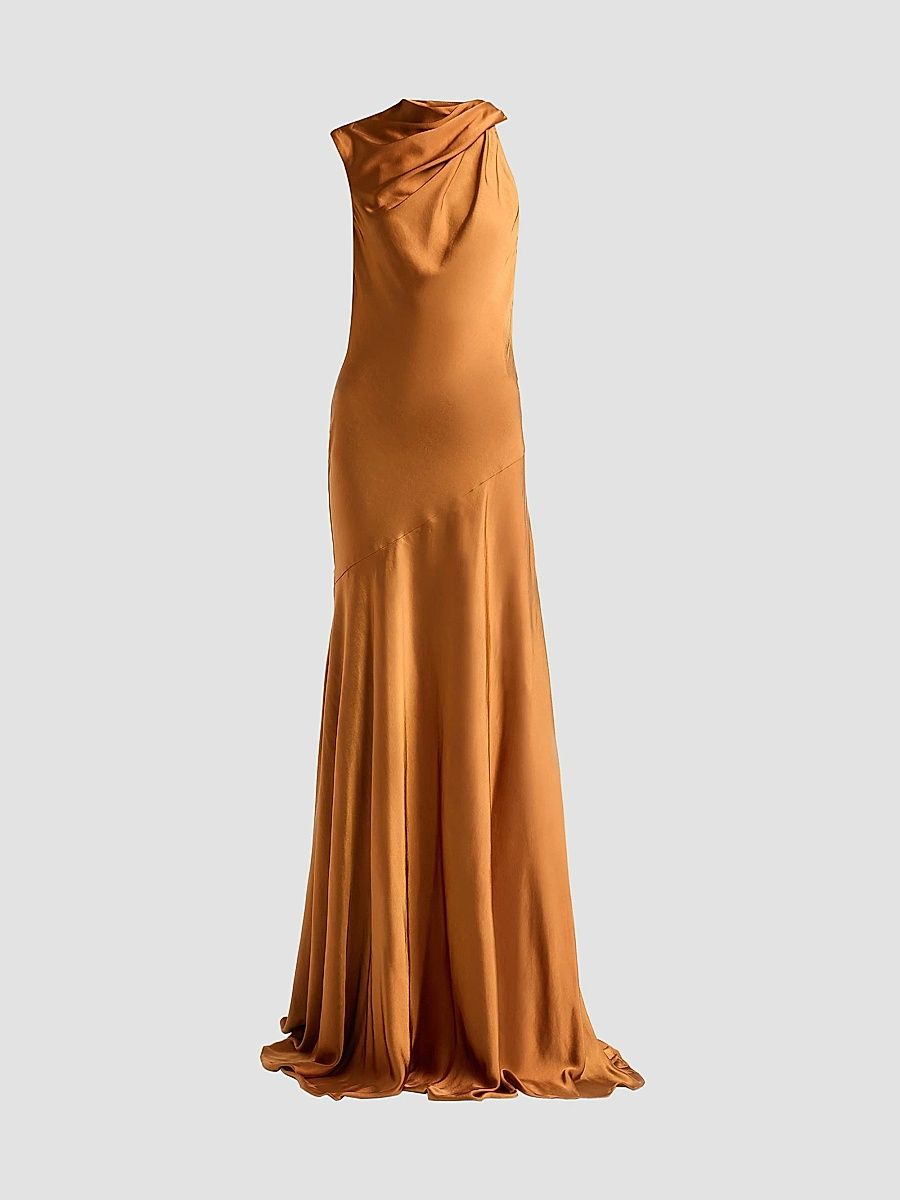 Women's Liquid Satin Draped Gown - Copper - Size 16
