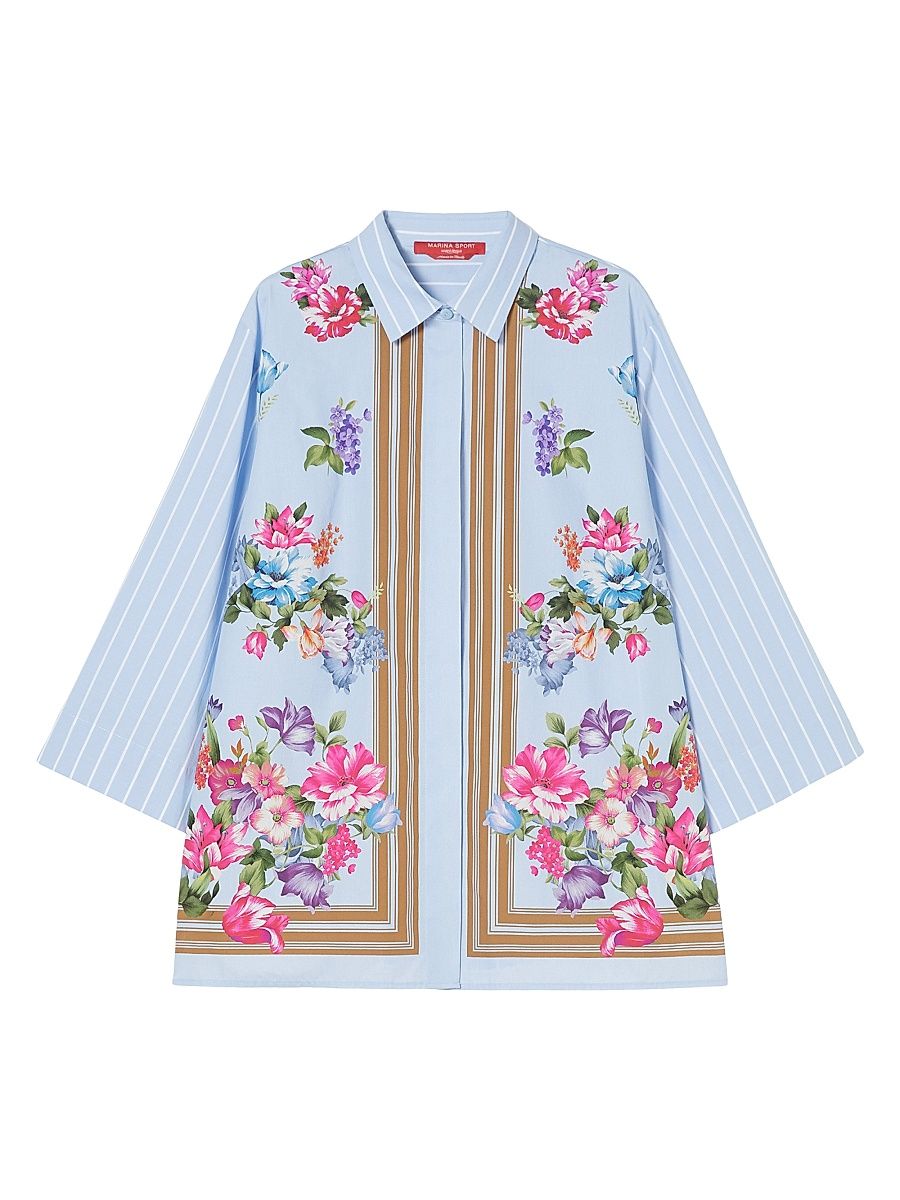 Women's Poplin Print Shirt - Light Blue Pinstripes - Size 22