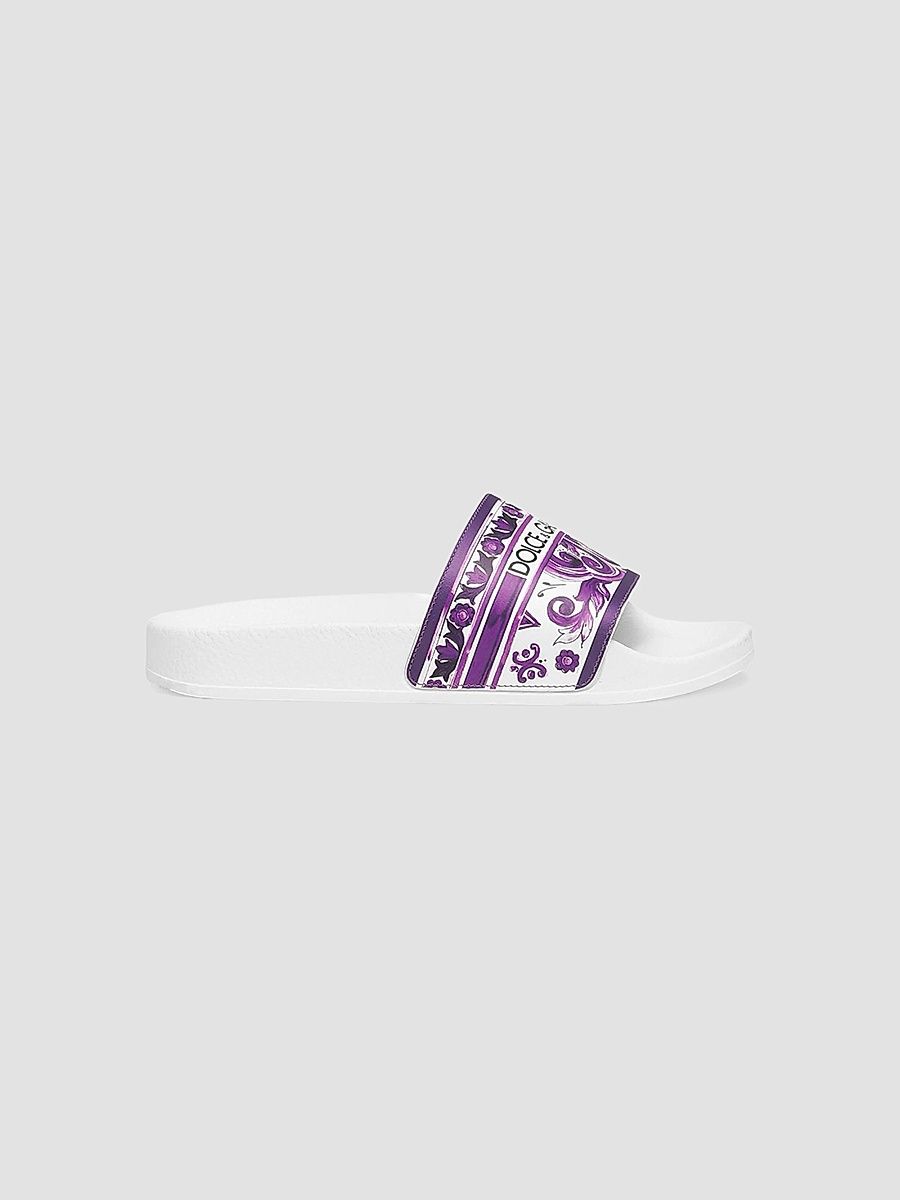 Dolce & Gabbana Girl's Girl's Majolica-Print Leather Slide Sandals - Purple - Size 4 (Child)