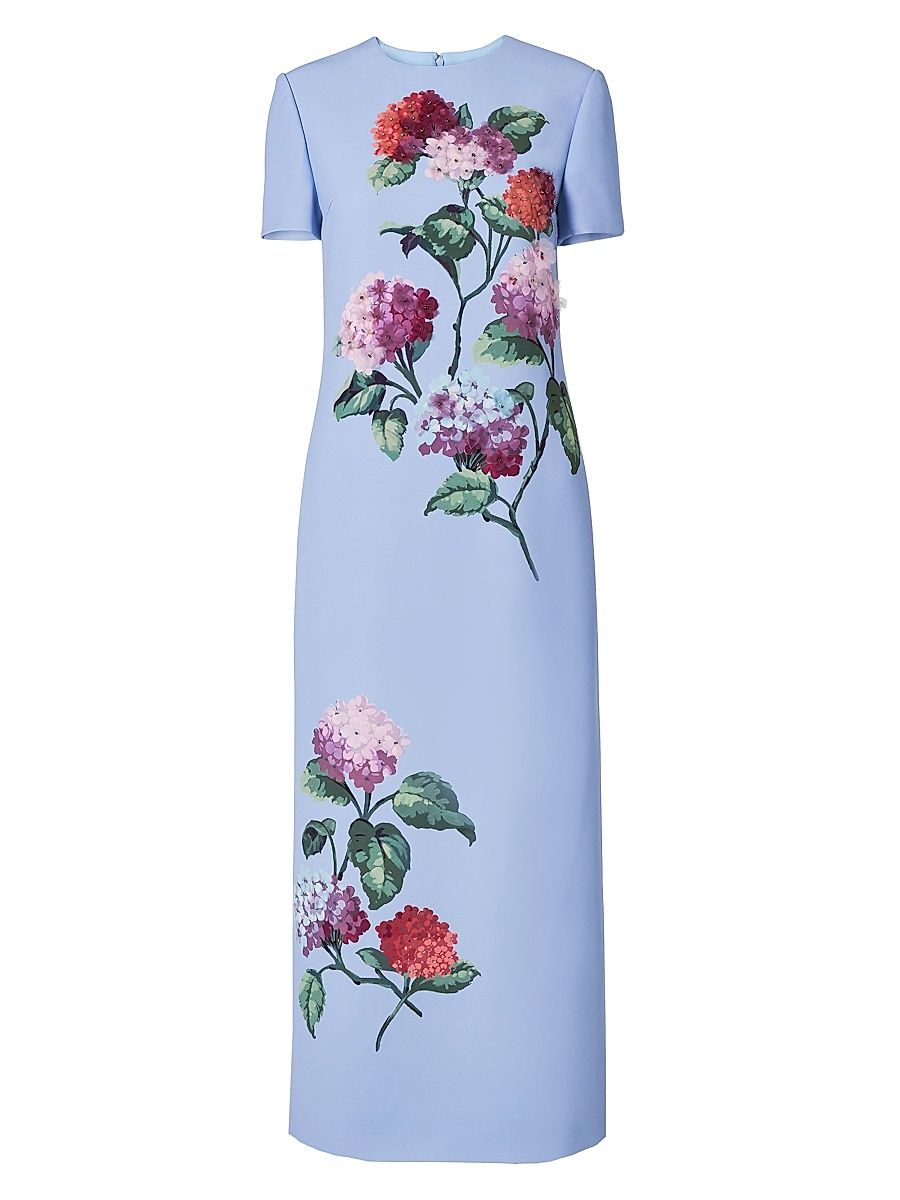 Women's Bead-Embellished Floral Short-Sleeve Dress - Cloudy Blue - Size 10