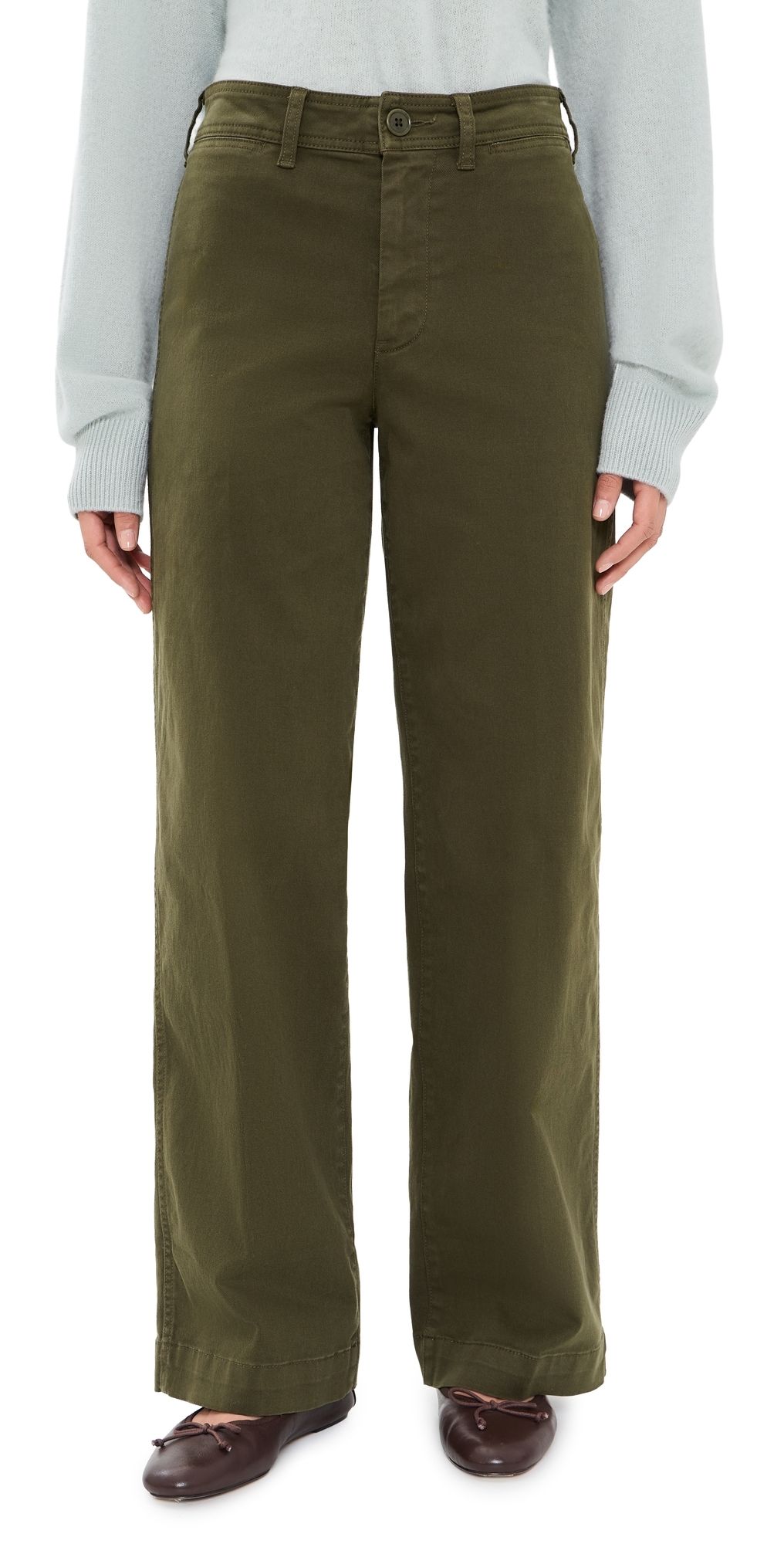 Alex Mill Wide Leg Trousers In Cotton Twill Military Olive 2