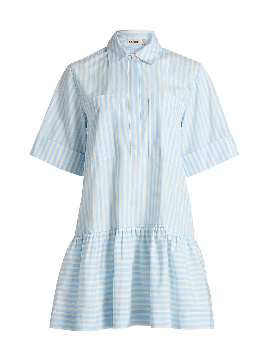 Women's Cris Striped Drop-Waist Shirtdress - Hydrangea Blue Stripe - Size XL