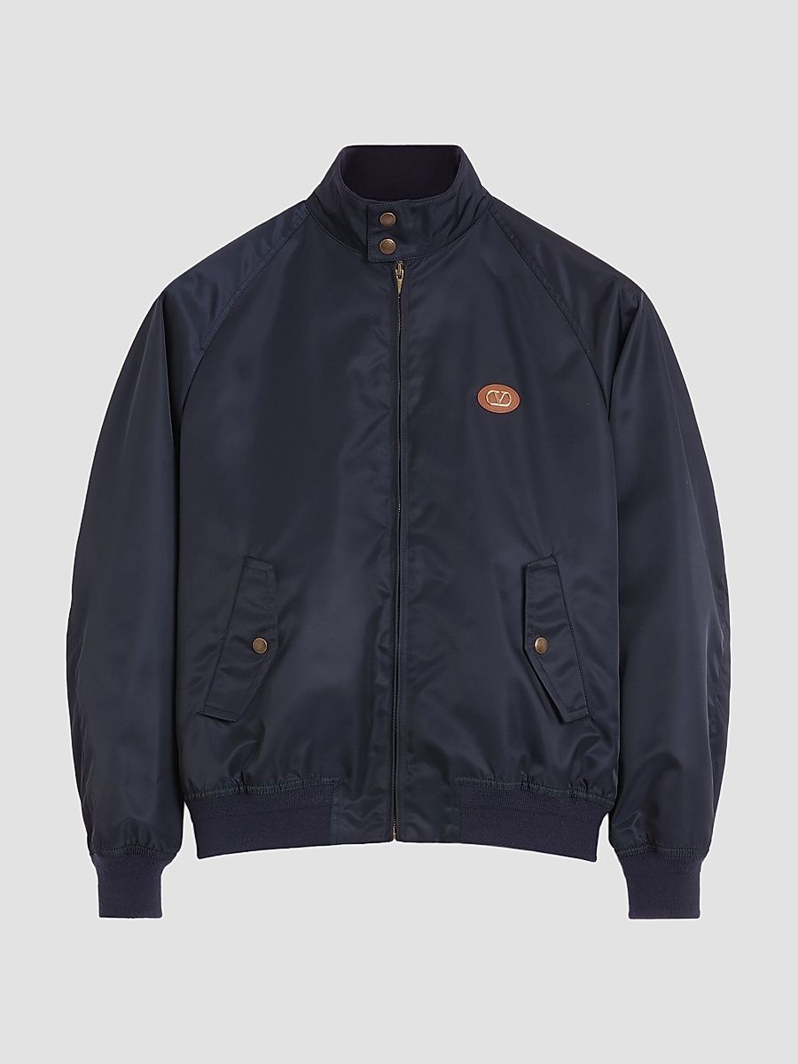 Men's Nylon Blouson Jacket with VLogo Patch - Navy - Size 42