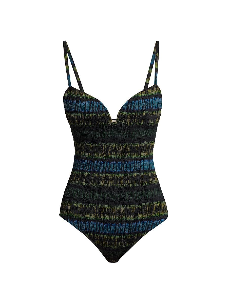 Women's Biarritz Smocked One-Piece Swimsuit - Lagoon - Size XL