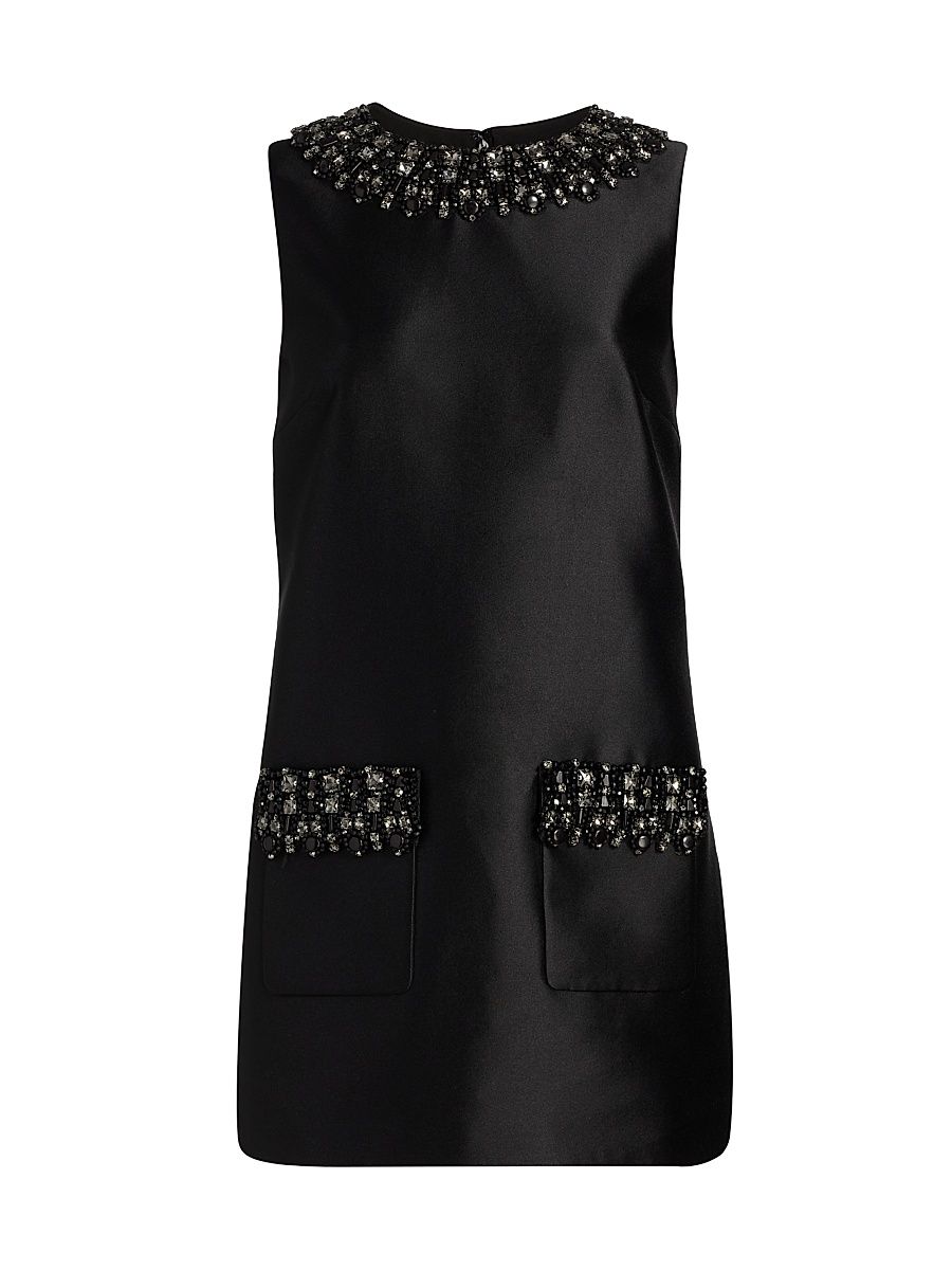 Women's Embellished Taffeta Minidress - Black - Size 12