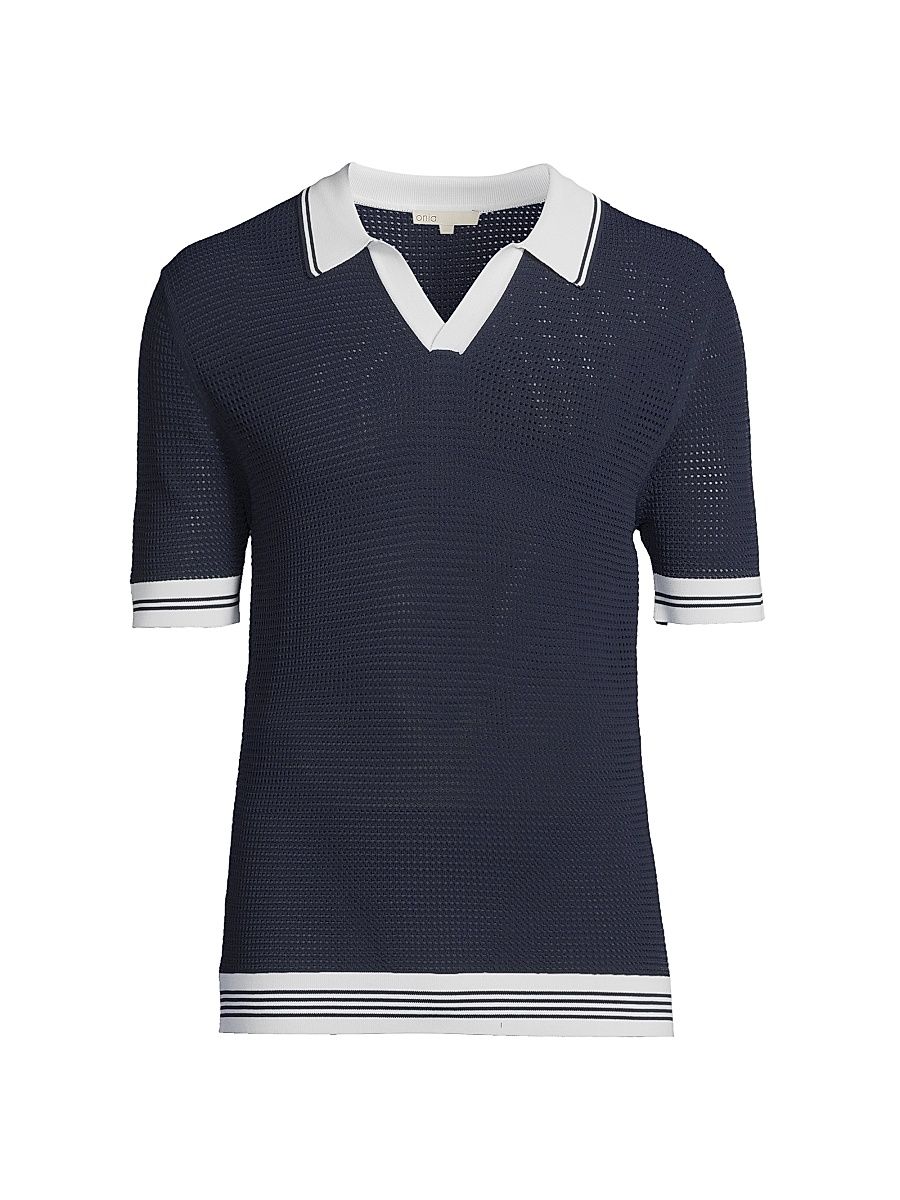 Men's Mesh Knit Polo T-Shirt - Deep Navy White - Size XL