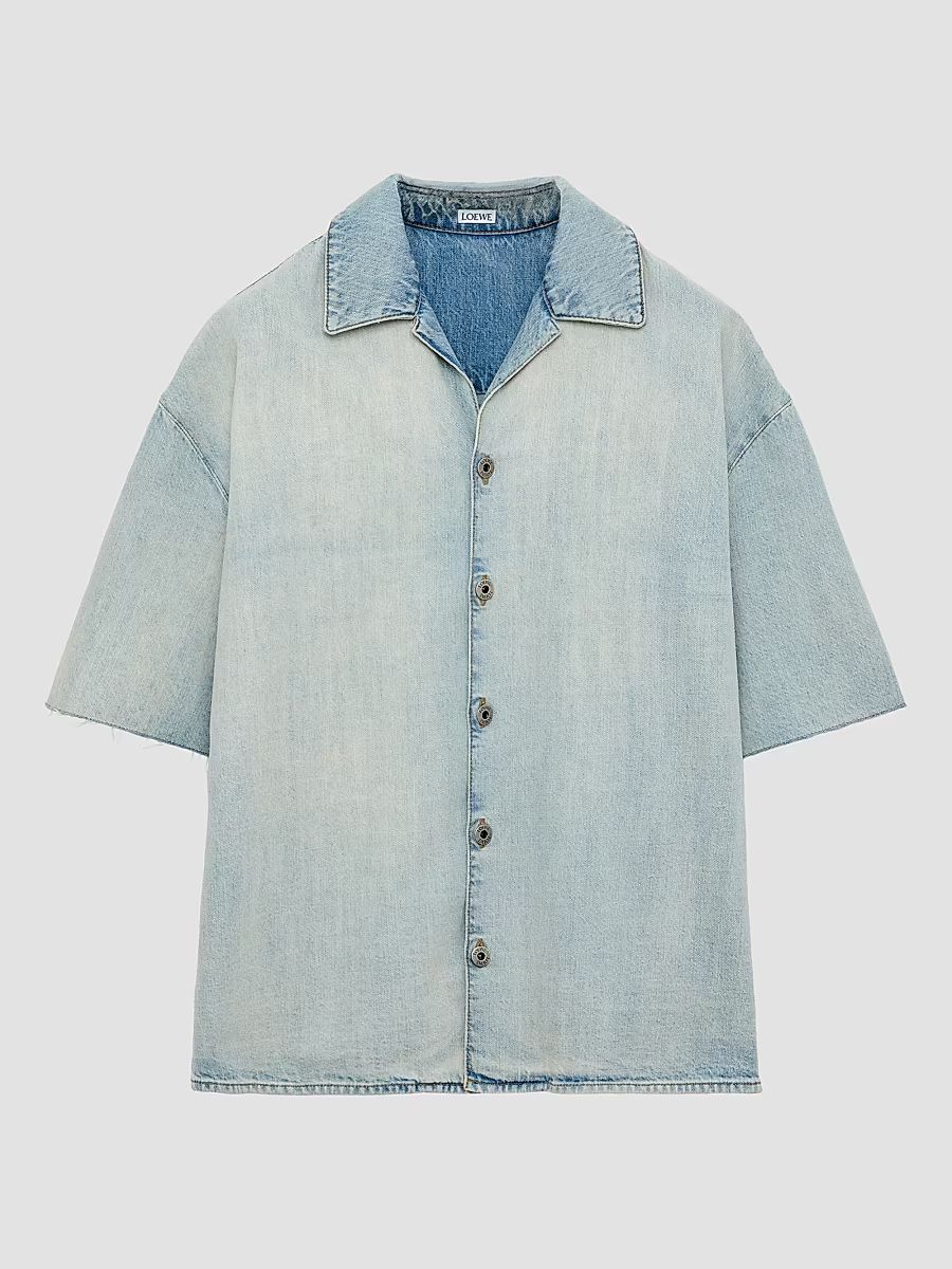Men's Anagram Denim Short-Sleeve Shirt - Washed Blue - Size 36