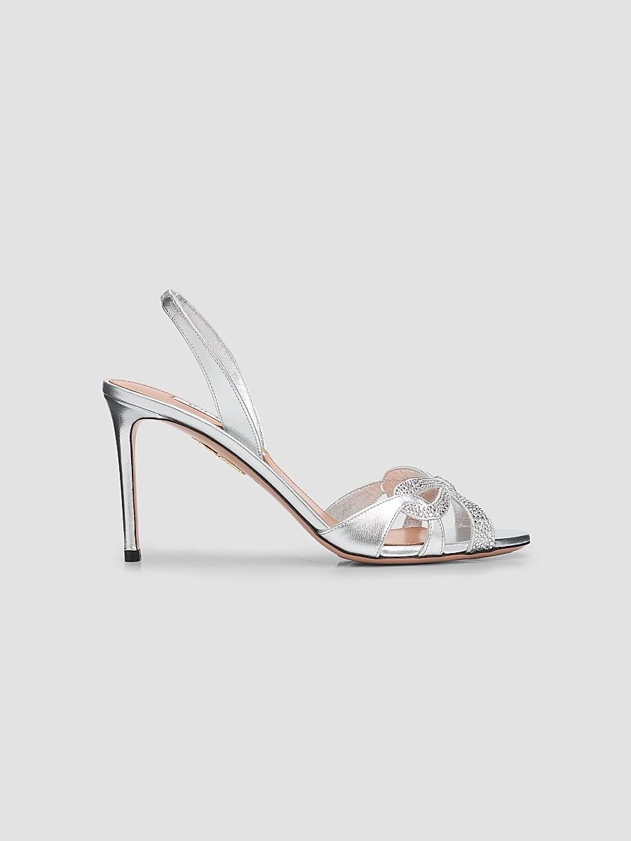 Women's Ribbon Kiss 85MM Slingback Sandals - Silver - Size 9