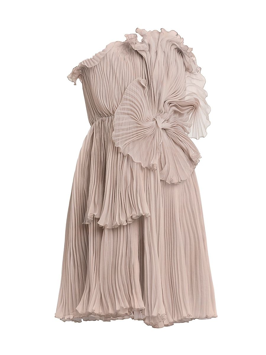 Women's Silk Chiffon Bow Waist Strapless Minidress - Tan - Size 6