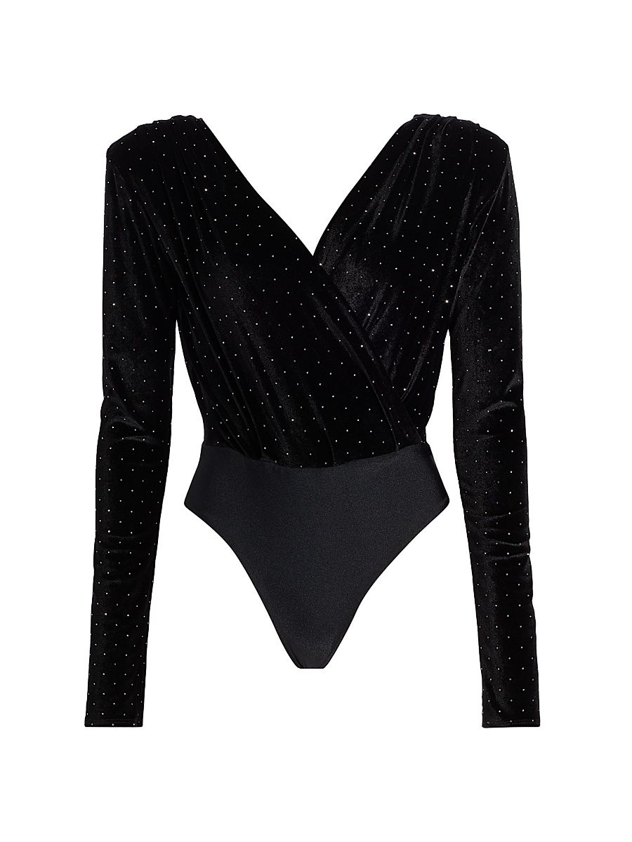 Women's Marcela Crystal-Embellished Velvet Bodysuit - Black - Size Small