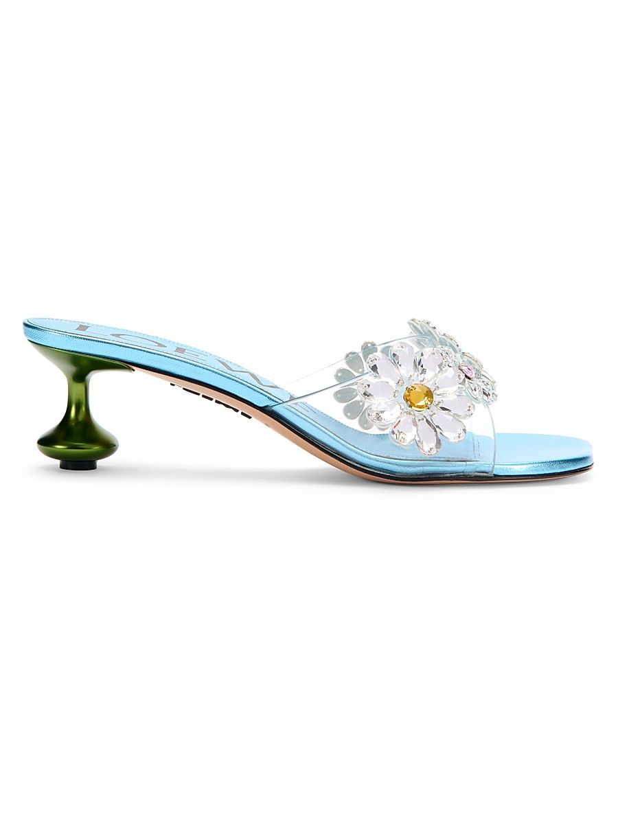 Women's LOEWE x Paula's Ibiza Toy 45MM Flower Kitten-Heel Sandals - Turquoise Green - Size 6