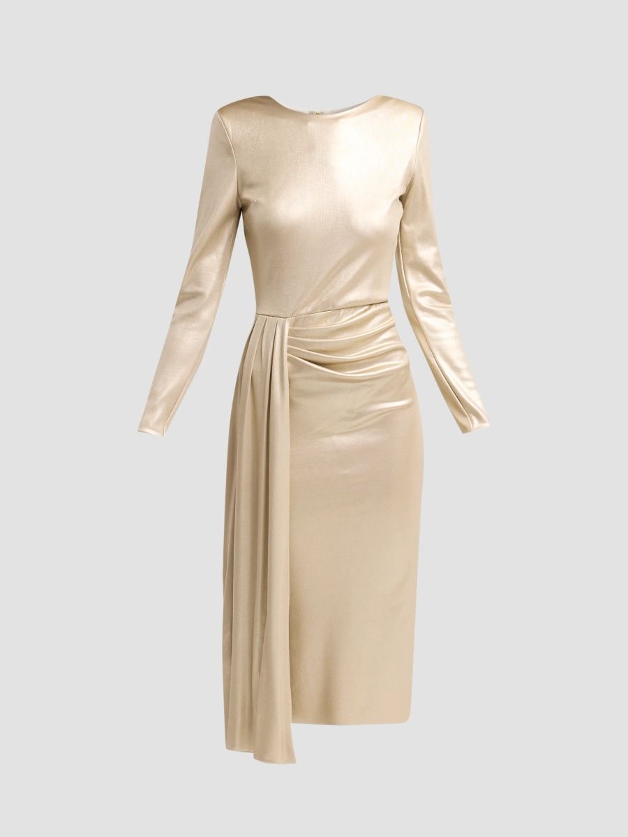Chiara Boni La Petite Robe Women's Esha Splendid Metallic Midi Dress - Gold - Size 16