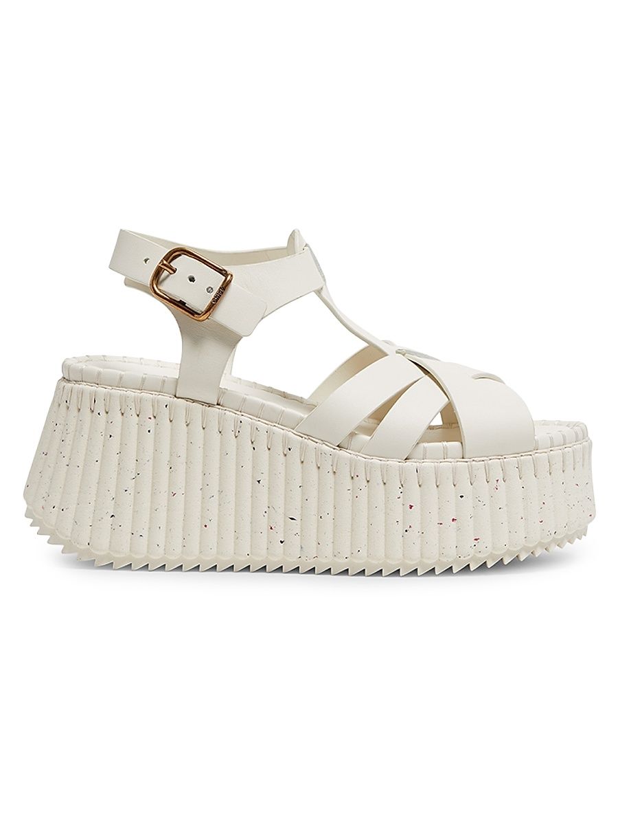 Women's Nama 80MM Leather Platform Sandals - Eggshell - Size 11