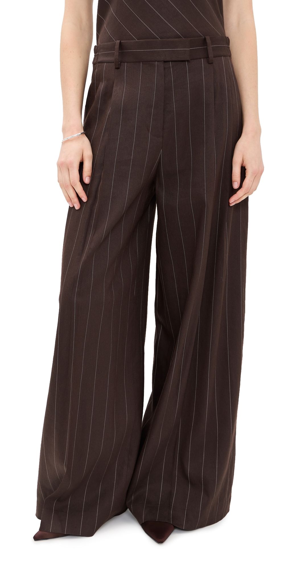 Helmut Lang Wide Double Pleated Trousers Brown Multi 2