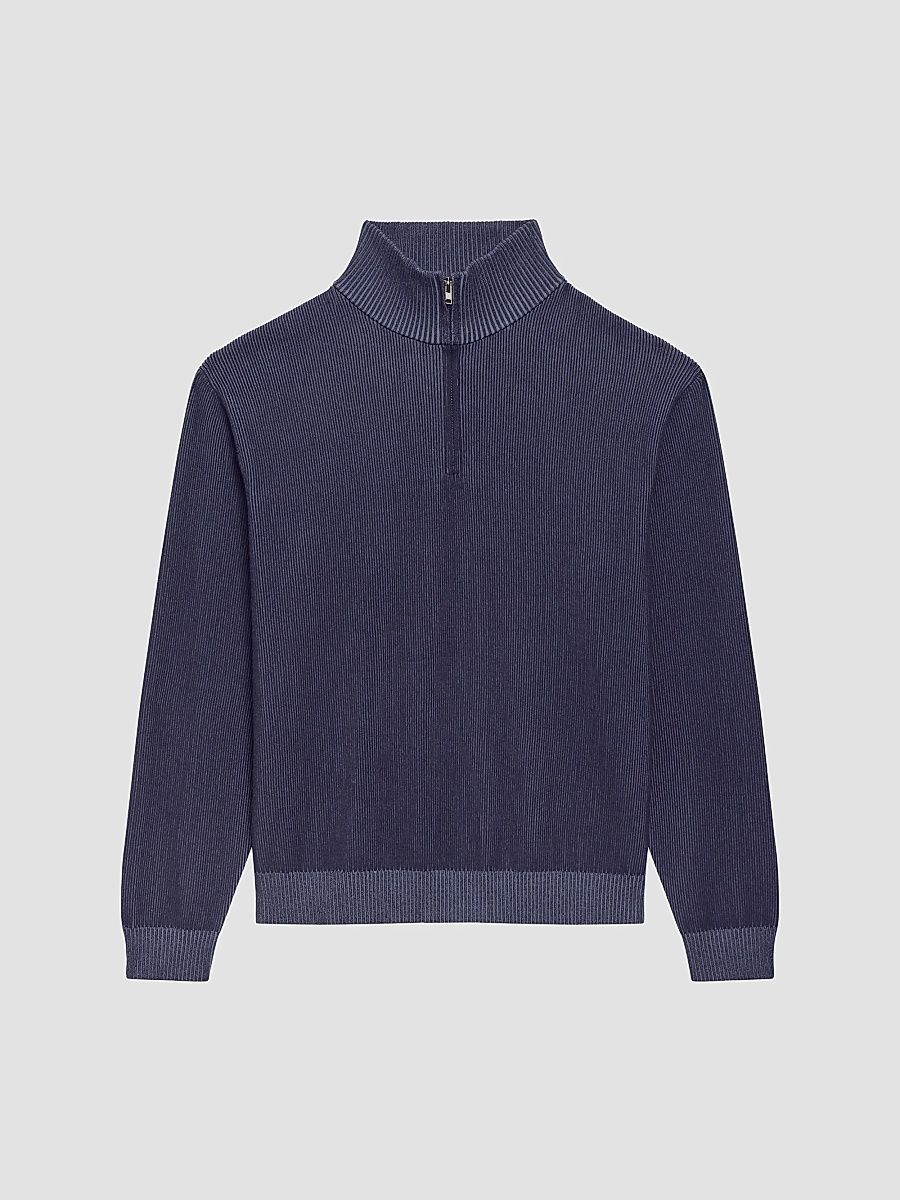 Theory Men's Rib-Knit Quarter-Zip Sweater - Baltic Dusk Blue - Size XXL