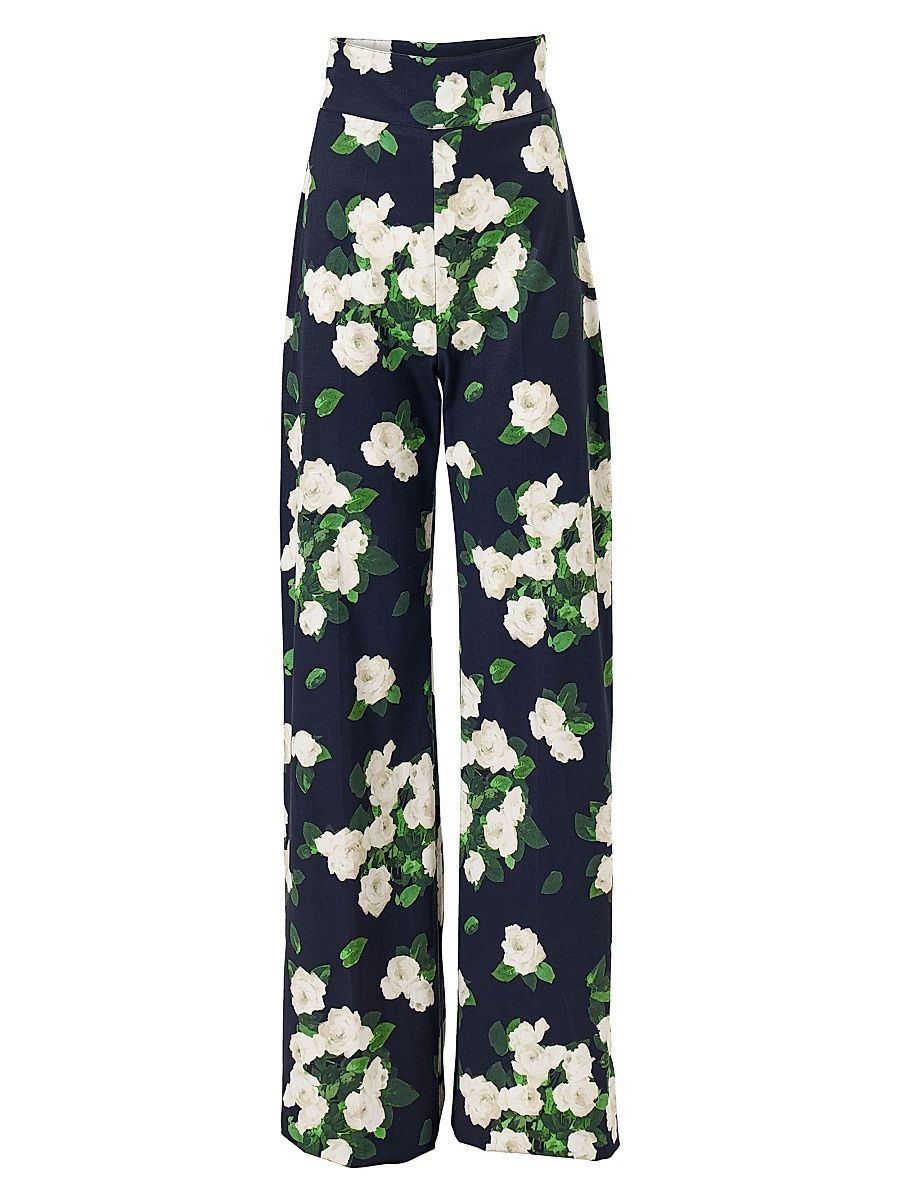 Women's Cabana Diane Floral Cotton-Blend Wide-Leg Pants - Midnight Multi - Size 16