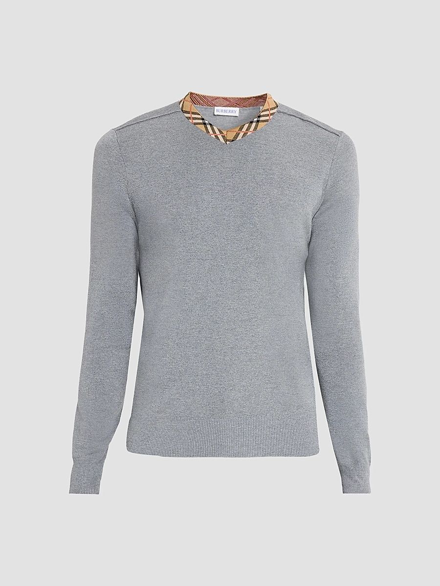 Men's Maxim Wool Check Collar Sweater - Grey - Size Large
