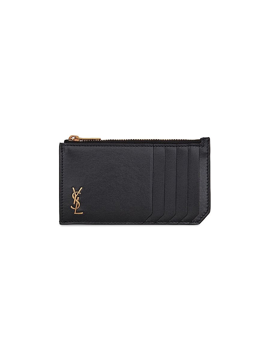 Men's Tiny Monogram Zipped Fragments Credit Card Case In Grained Leather - Black