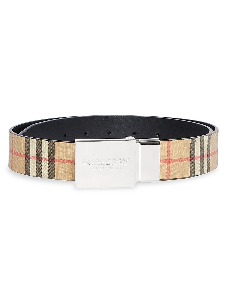 Men's Reversible Vintage Check E-Canvas Belt - Archive Beige - Size 38