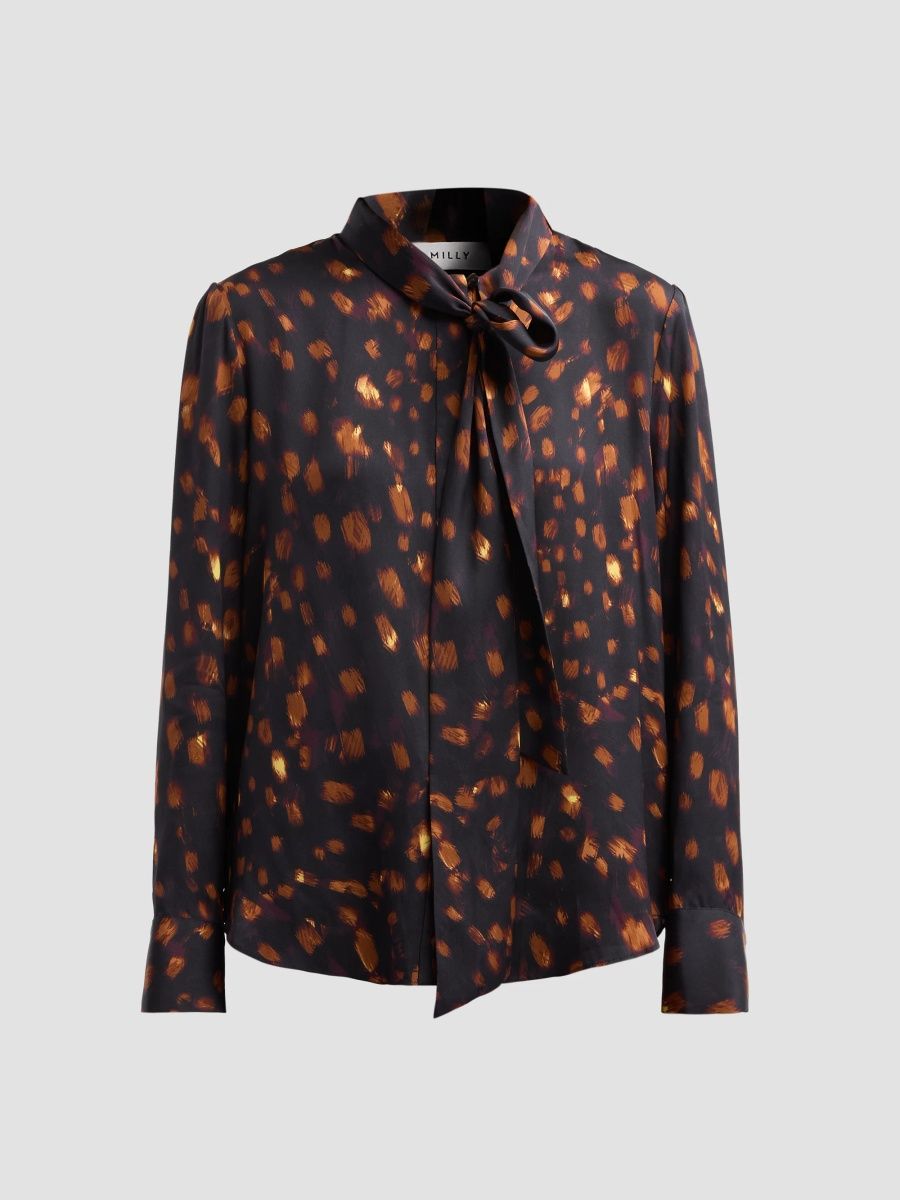 Milly Women's Printed Tieneck Silk-Blend Blouse - Brown Multi - Size XL