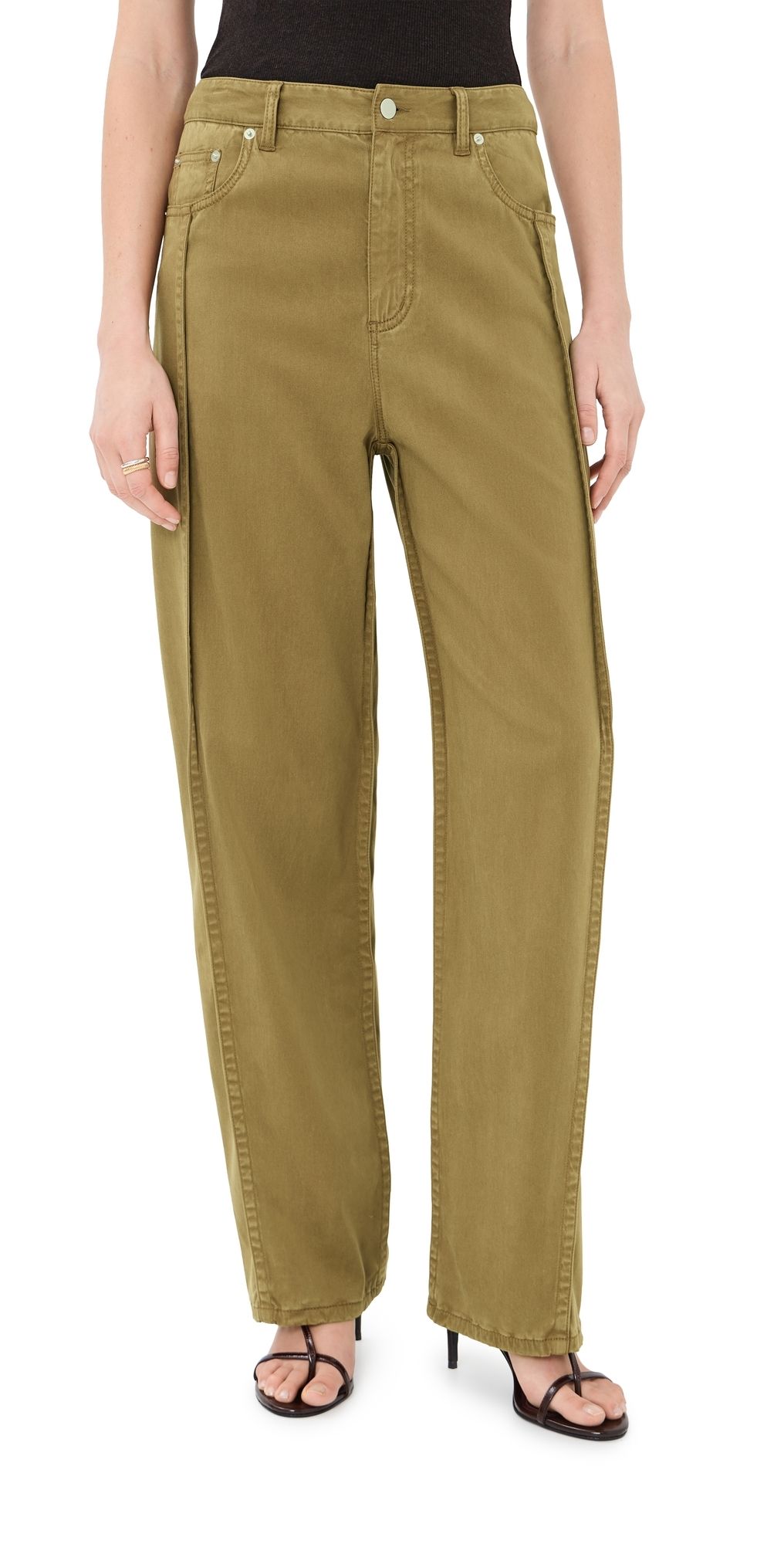 Tibi Garment Dyed Stretch Twill Tuck Pants Dark Tan 31