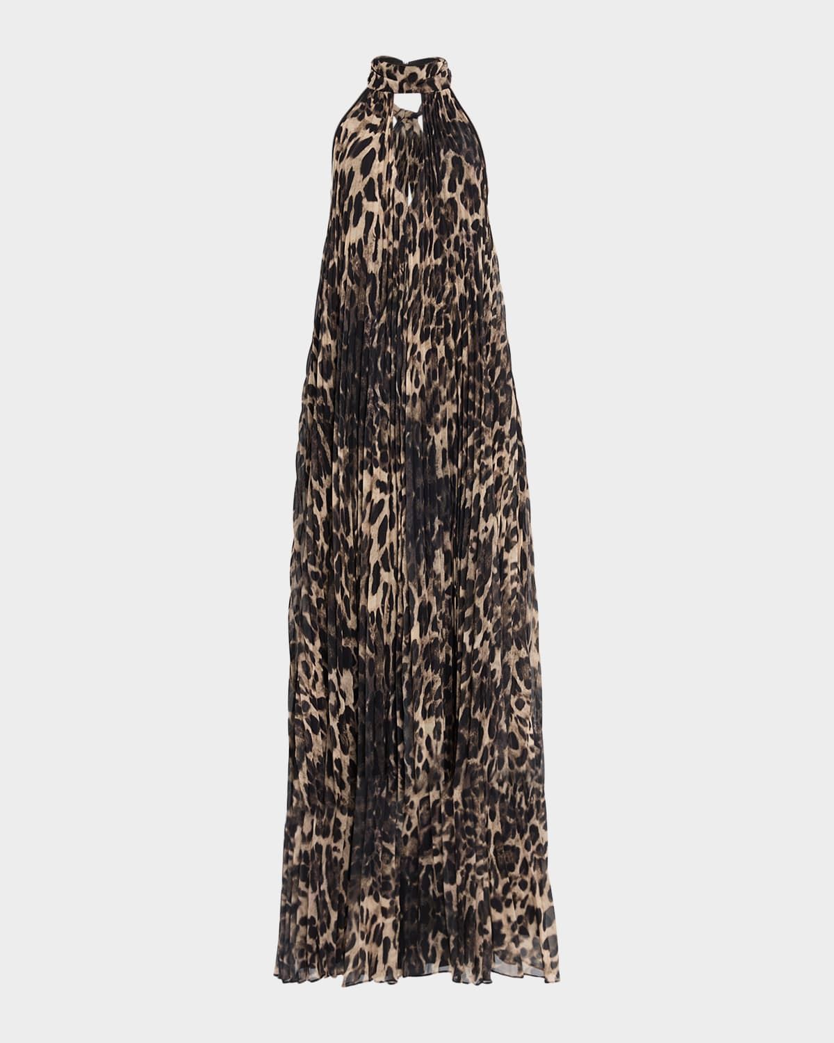 The Kaia Leopard Pleated Chiffon Halter Gown