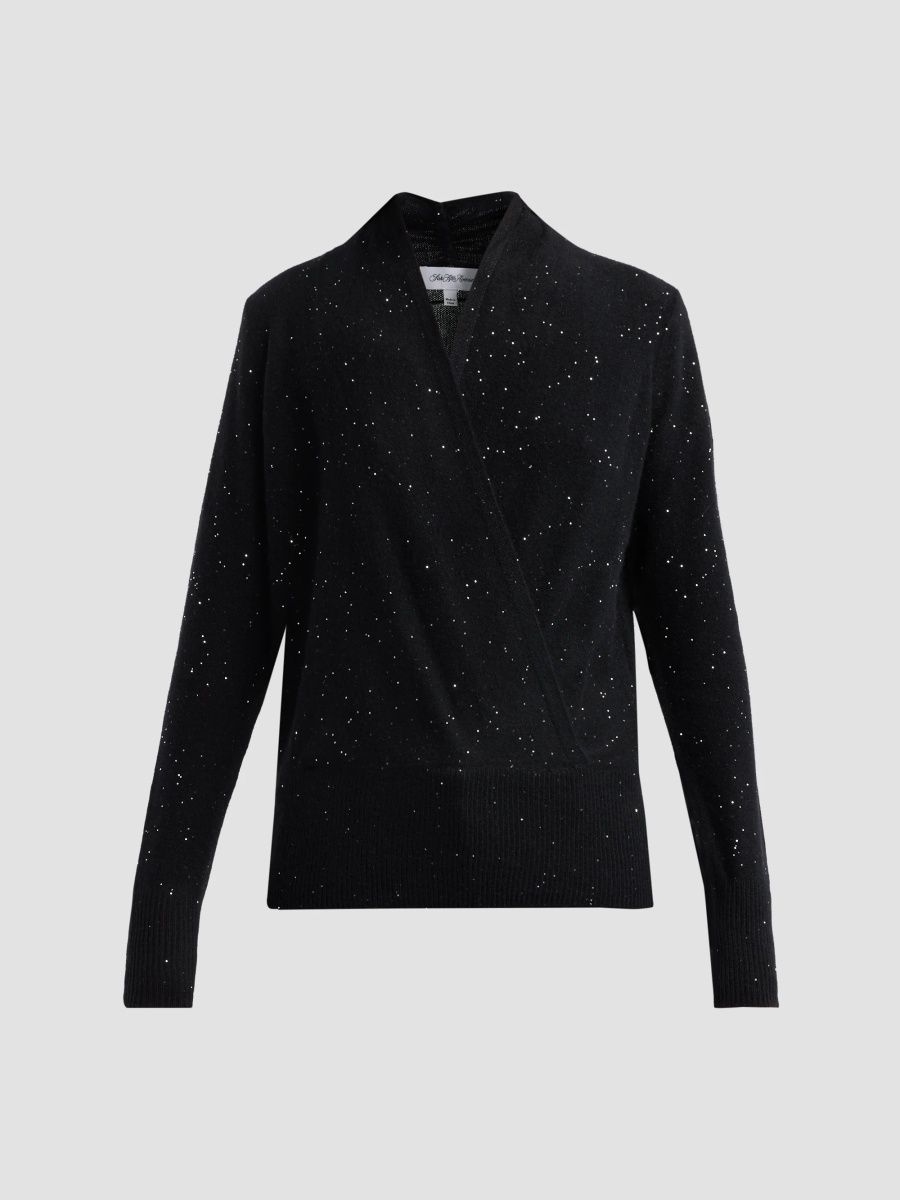 Sofia Cashmere Women's Private Label Cashmere Sequined Faux-Wrap Sweater - Black - Size XS