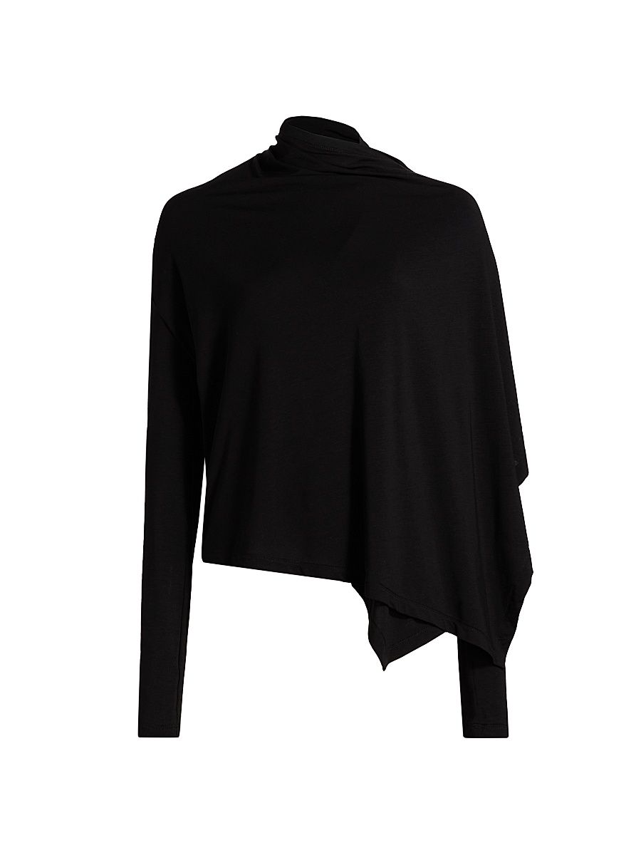 Women's Stretch Scarf Long-Sleeve Top - Black - Size Small