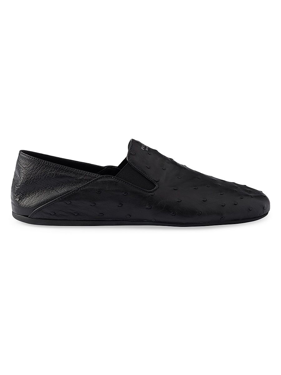 Men's Ostrich Leather Loafers - Black - Size 10