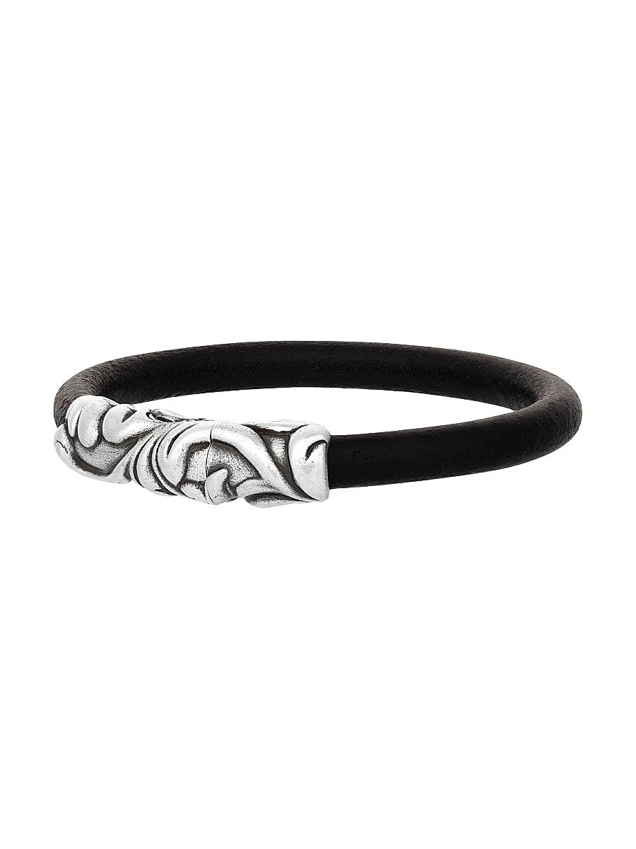 Men's Gothic Leather & Sterling Silver Bracelet - Grey
