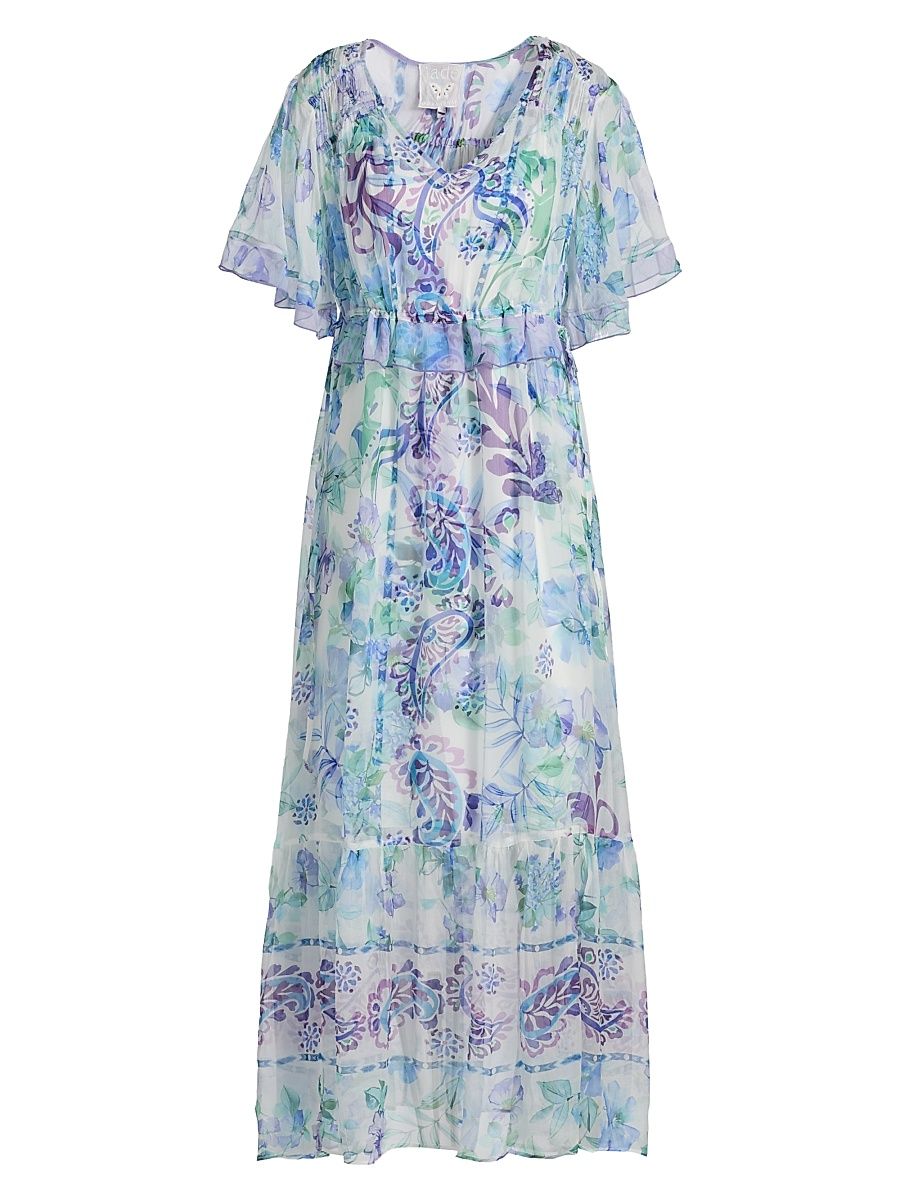 Women's Annamarie Printed Flutter Maxi Dress - Rose Of Sharon - Size XL