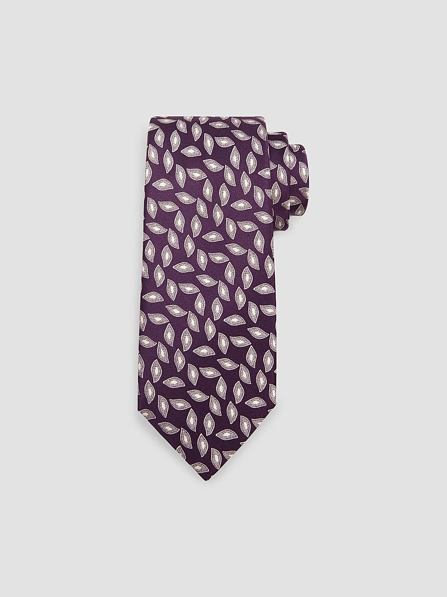 Men's Geometric Oblong Pentagon Pattern Silk Tie - Purple White