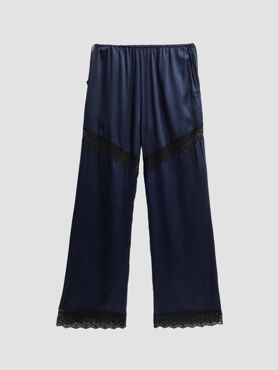 Women's Cata Stretch-Silk Lace-Trim Pants - Blue - Size 4
